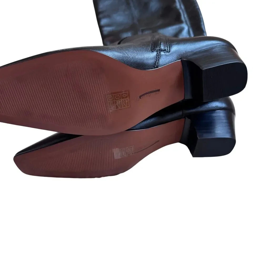 Madewell The Lexie Tall Boot Square Toe Block Heel Leather Black Size 9 NWOB